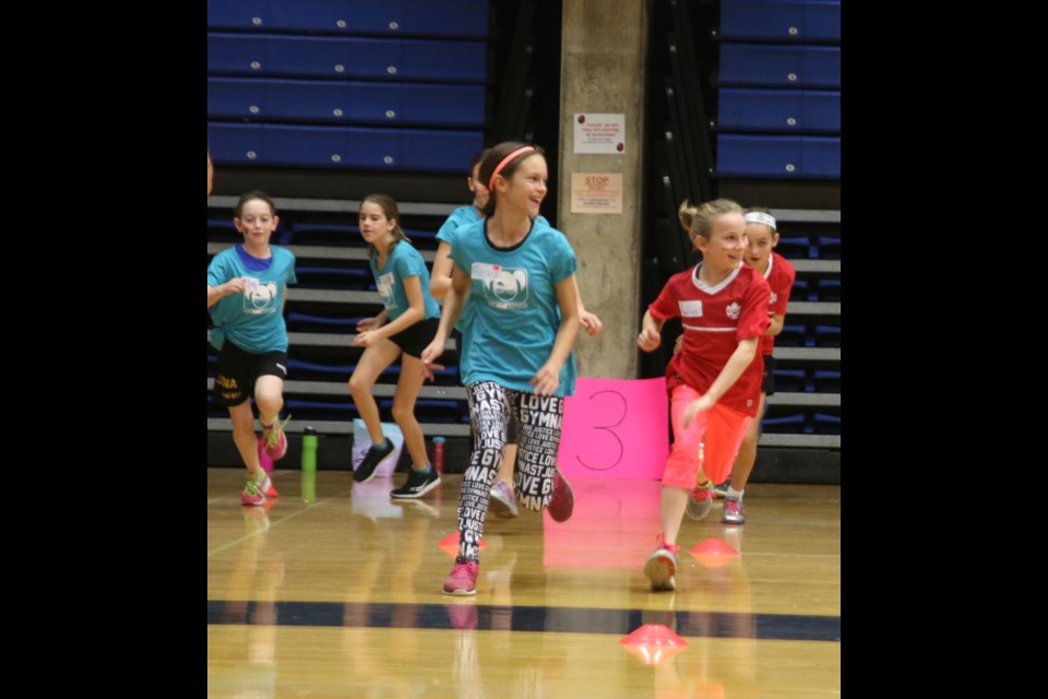 Young female atheletes participate in one of several sports during Champ Chat on Sunday at the Lakehead University Fieldhouse. (Photos by Doug Diaczuk - tbnewswatch.com). 