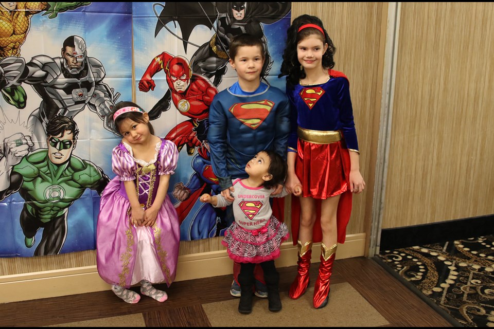 Lilly Bouchard, 4, (from left), Kane Storozuk, 8, Mia Patchinose, 17 months and Kelsey Storozuk, 9, all took part in Dare to Dream Day on Saturday, April 29, 2017 (Leith Dunick, tbnewswatch.com). 
