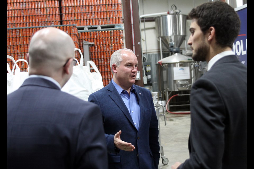 Federal Conservative leadership candidate Erin O'Toole met with local party members at the Sleeping Giant Brewing Co. on Wednesday. (Matt Vis, tbnewswatch.com)