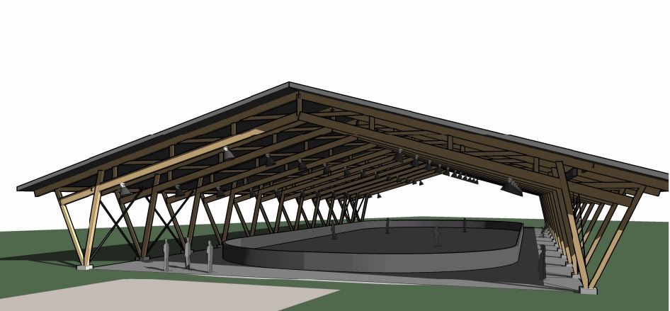This image shows one of the designs considered for a new multi-purpose pavilion that will be erected over a skating rink at the McGregor Recreation Centre in Shuniah (Mun. of Shuniah)