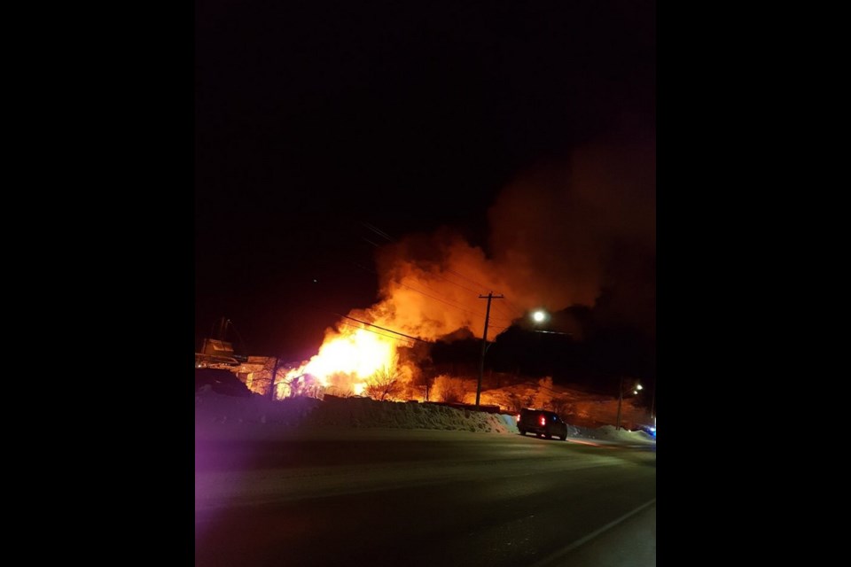 Flames from the fire at the Kenora Forest Products Mill. (Photo supplied). 