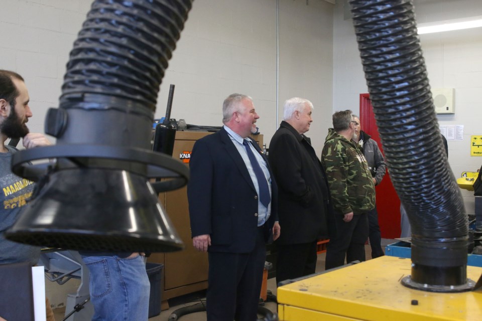 Ken Liddicoat, trade school coordinator at Dennis Franklin Cromarty High School, led a tour of the manufacturing classroom in the First Nations Trade School in Feb. 2017 (Tbnewswatch file) 