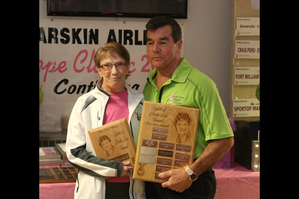 Liz Manaha accepts the Spirit of Linda Lou Award, named in hounour of Linda Buchan, who founded the Hope Classic 21 years ago. 