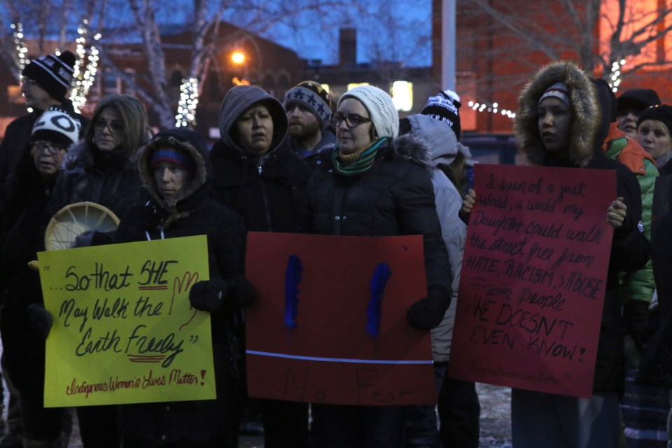 More than 100 people participated in Walking in Solidarity with Indigenous Women Sunday night, showing their support for the victim of a recent violent assault. (Photos by Doug Diaczuk - Tbnewswatch.com). 