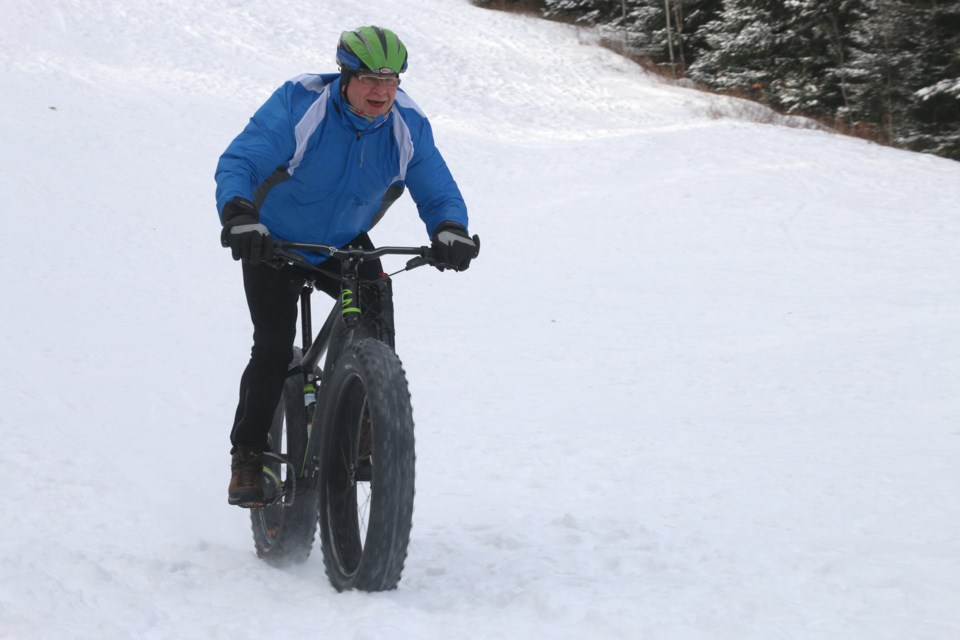 Fred Bauer, director with the Thunder Bay Cycling Club, rides the hills at Centennial Park in preparation for the Norpine Fat Bike Classic in Lutsen, Minn,. Saturday, Jan. 7. (Photos by Doug Diaczuk - tbnewswatch.com). 