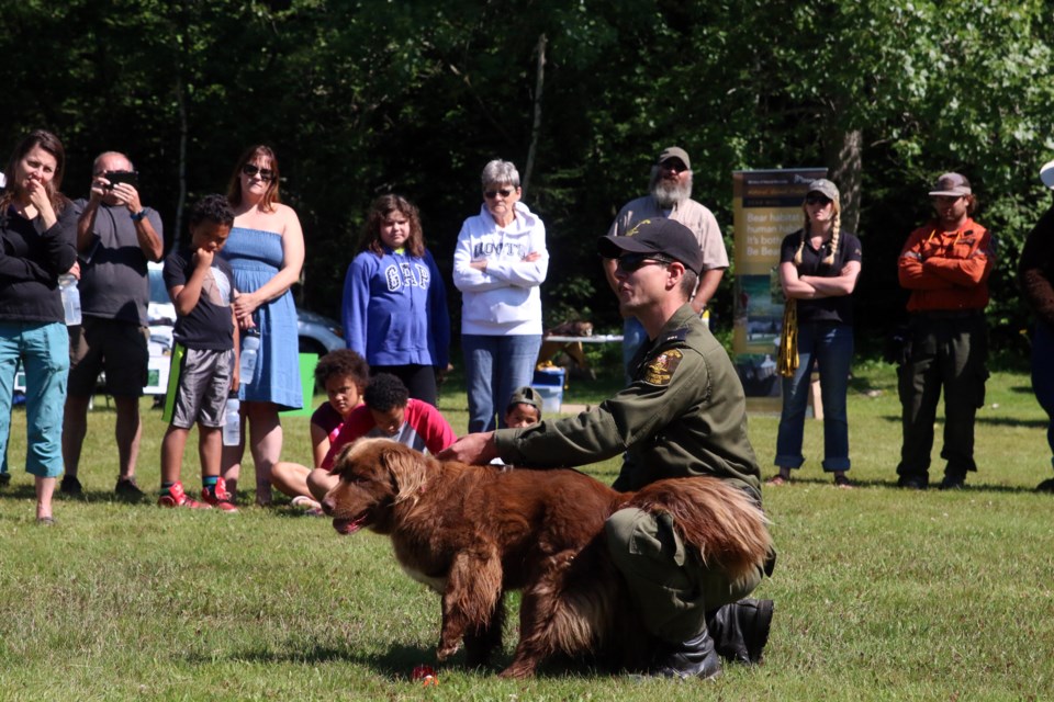 Andy Heerschap, a conservation officer K9 handler with the Ministry of Natural Resources and Forestry and search dog, Bear, gave a demonstration on how dogs are used by the MNRF. 