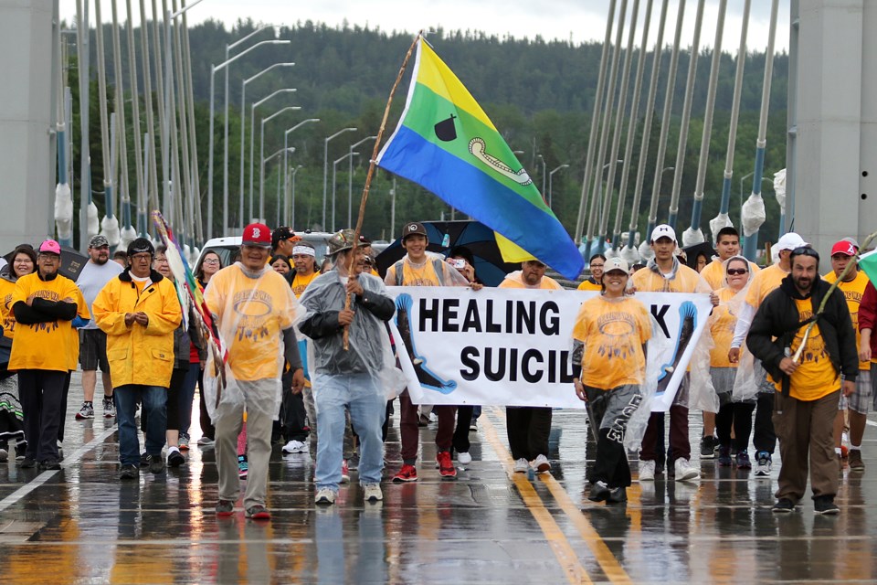 The 2017 Healing Walk was hosted by members of Long Lake No. 58 First Nation, who plan to march 322 kilometres from Ginoogaming First Nation to Thunder Bay to raise awareness for a variety of different issues facing Aboriginal people in Canada  (Leith Dunick, tbnewswatch.com). 