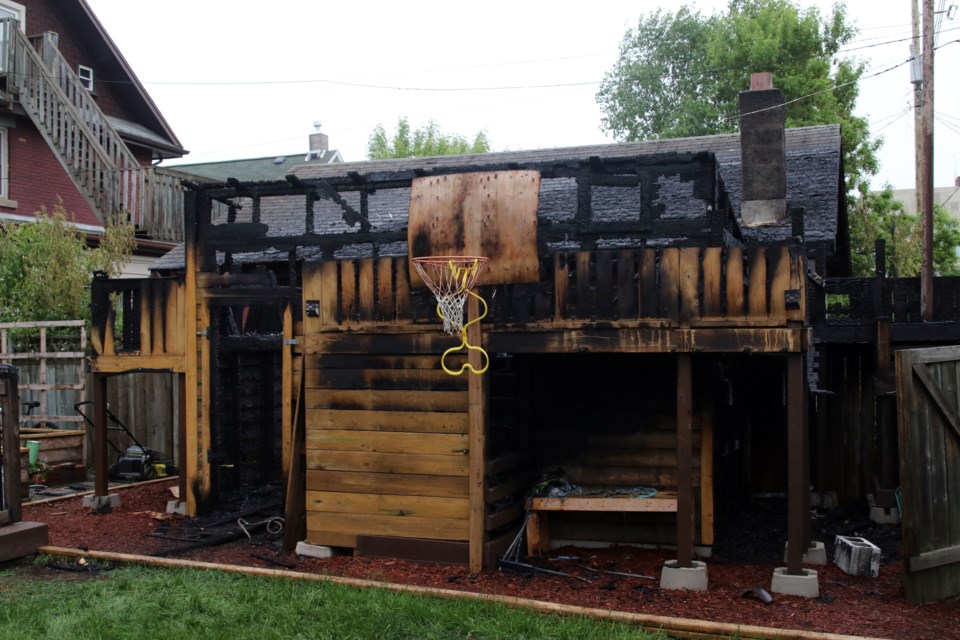 A playground was completely destroyed in the 200 block on South Archibald Street (Michael Charlebois, tbnewswatch.com).