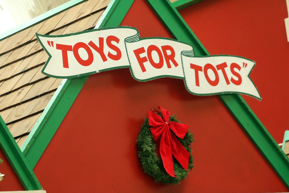 Thunder Bay Professional Firefighters launch the 2017 Toys for Tots campaign on Thursday, Nov. 16, 2017 at Intercity Shopping Centre (Leith Dunick, tbnewswatch.com). 