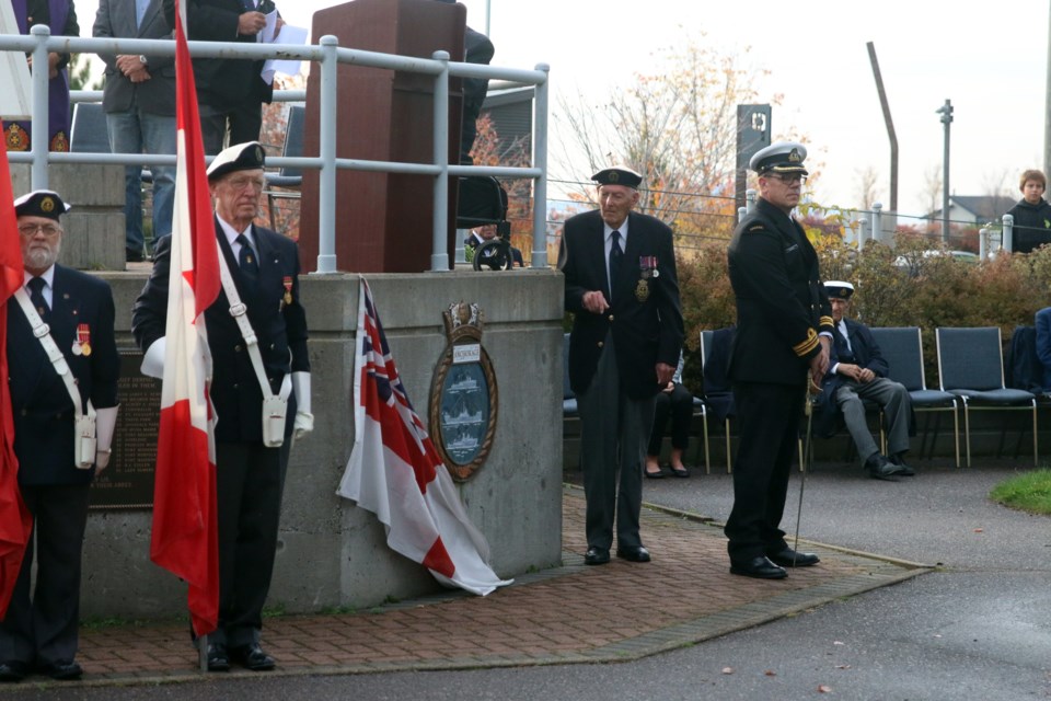 The new rededication plaque was unveiled during a ceremony at the Anchorage Memorial on Saturday. (Photos by Doug Diaczuk - Tbnewswatch.com).  