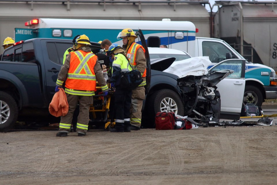 Three people were sent to hopsital following a two vehicle head-on collision on South Water Street. (Photos by Doug Diaczuk - Tbnewswatch.com). 