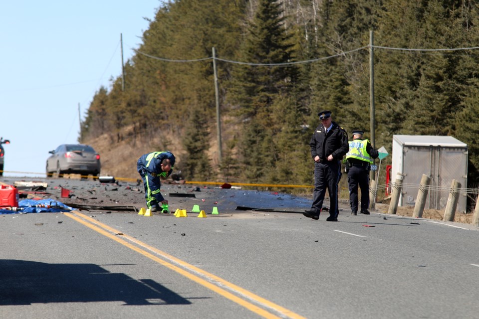OPP continue to investigate a fatal collision on Highway 11-17 Monday afternoon. (Photos by Doug Diaczuk - Tbnewswatch.com). 