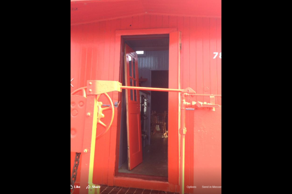 Someone kicked out the caboose's 90-year-old door on the weekend. (TBRHS/Facebook) 