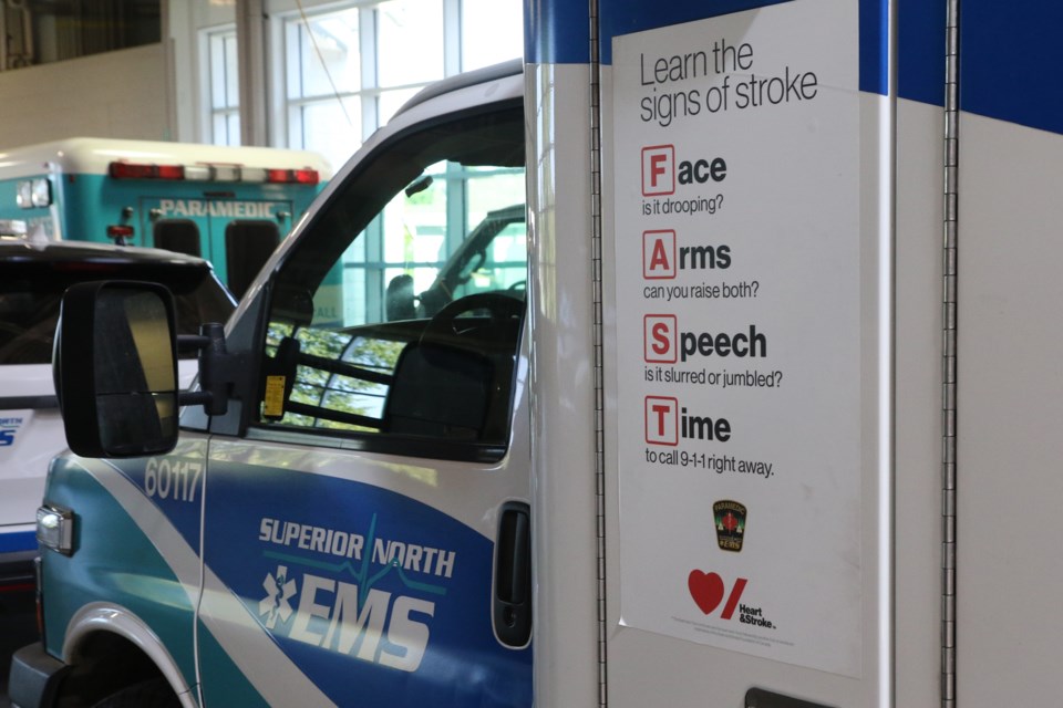 Seventy-seven ambulances in the region are now equipped with decals instructing people on how to recognize signs of stroke, courtesy of Heart & Stroke. (Michael Charlebois, tbnewswatch)