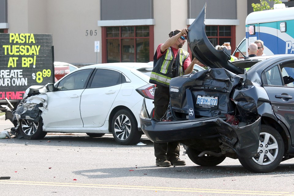 Three vehicles were involved in a collision on Memorial Avenue on Thursday, Aug. 16, 2018. (Leith Dunick, tbnewswatch.com)