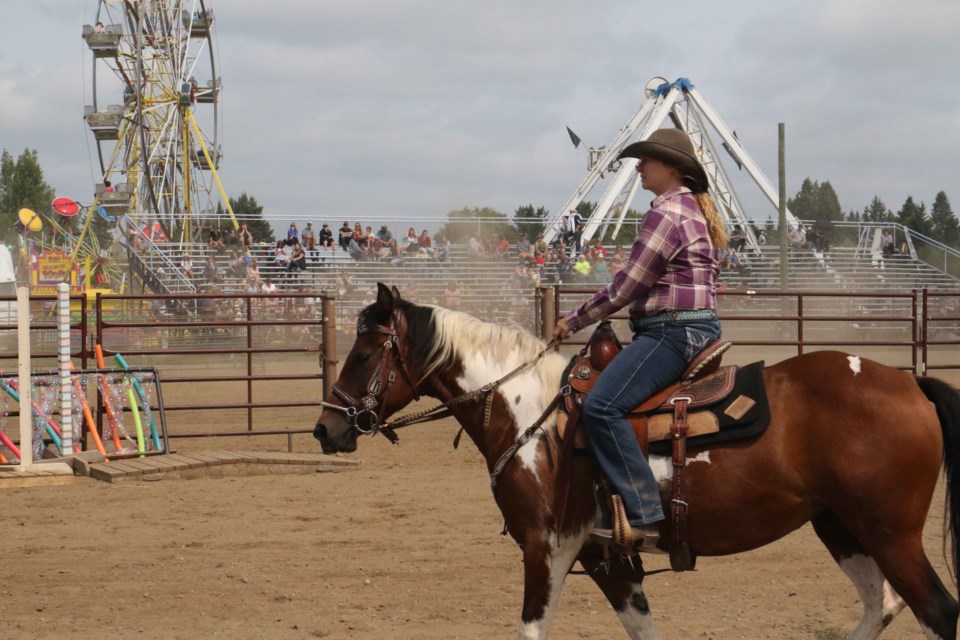 Chantal Alkins on her horse at the Murillo Fair. (Michael Charlebois / tbnewswatch)