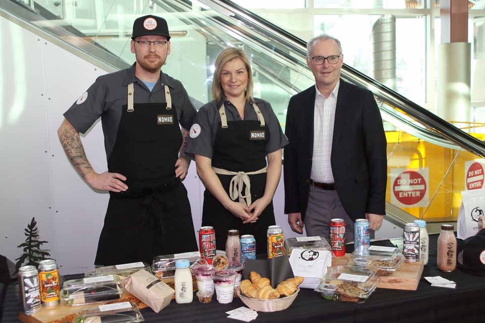 Pine Tree Catering's Nikos Mantis, Shawna Deagle and Airport CEO Ed Schmidtke. (Leith Dunick, tbnewswatch.com)