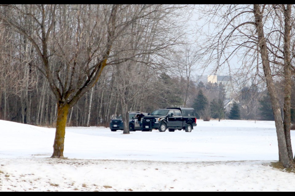 Thunder Bay Police on the scene in Chapples Park where the body of Braiden Jacob was found in December 2018. (File). 