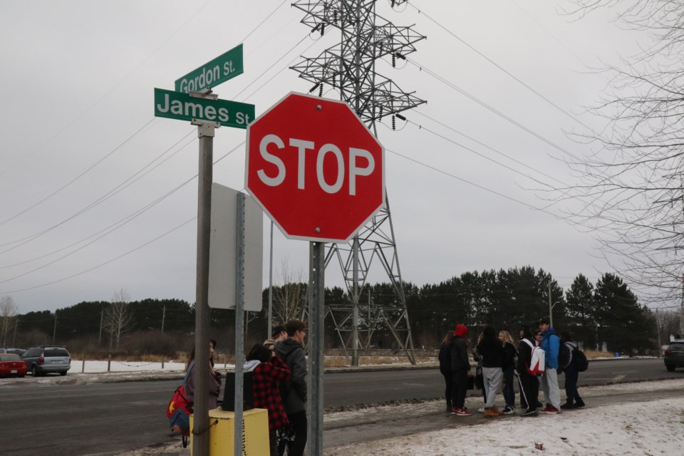 Students told tbnewswatch on Thursday they'd been inscructed to smoke near the intersection of James and Gordon streets. (Michael Charlebois, tbnewswatch)