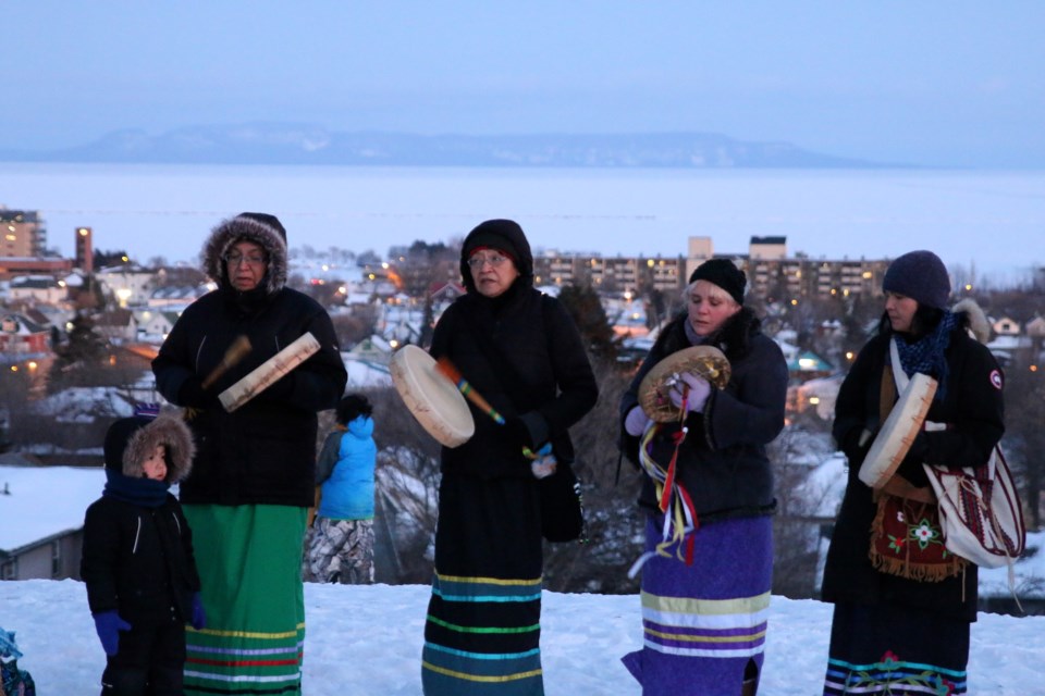 A vigil in honour of Colten Boushie was held at Hillcrest Park on Saturday and included drums, songs, and a call to action to end violence against Indigenous people. (Photos by Doug Diaczuk - Tbnewswatch.com). 