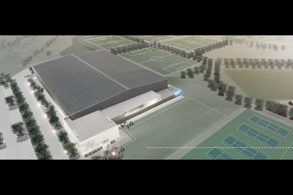 A schematic design of the proposed indoor turf facility at Chapples Park (Stantec/Soccer Northwest Ontario)