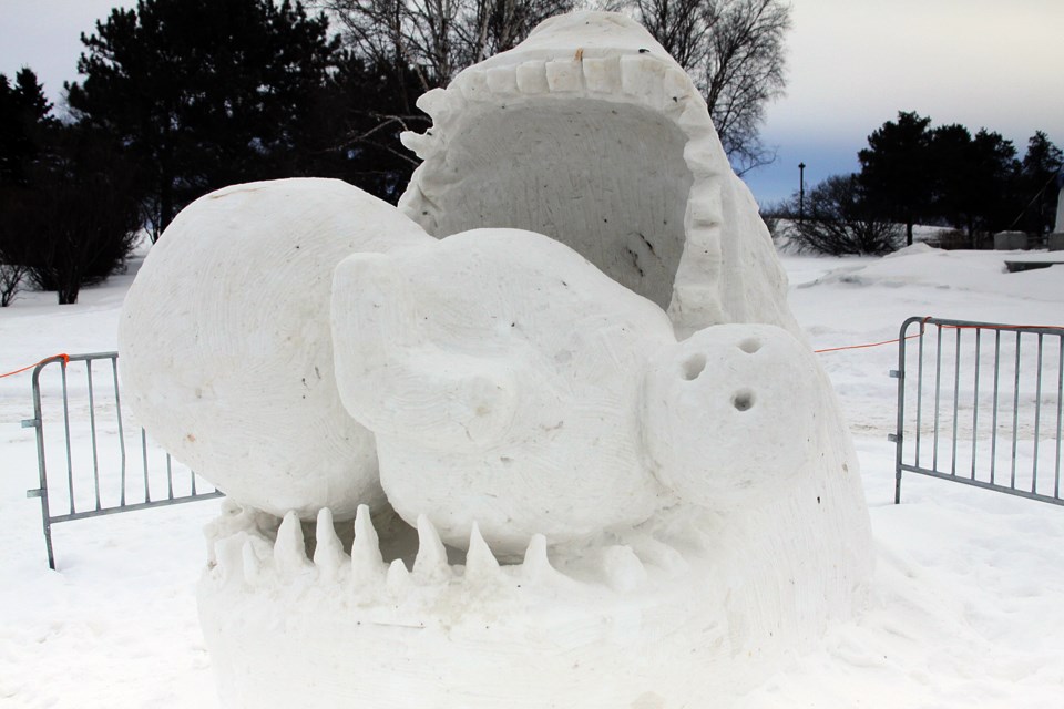 Jaws snow sculpture