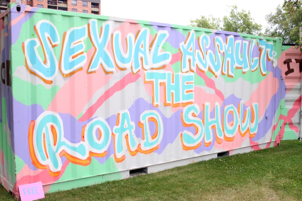 Sexual Assault: The Roadshow, a travelling art exhibit meant to 'talk back' against sexual assault, will be on display at Paterson Park until the last week of August. (Photos by Doug Diaczuk - Tbnewswatch.com). 