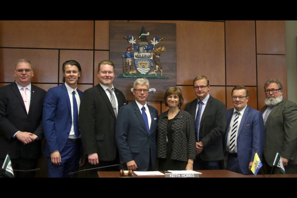 Representatives from the City of Thunder Bay and Seinajoki, Finland met on Friday, July 6, 2018 at city hall to renew the two communities' sister city agreement. (Sam Lehtinen, tbnewswatch.com)