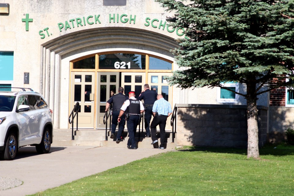 Police remain on site at St. Patrick's High School as they investigate threats made against the school on Wednesday. (Photos by Doug Diaczuk - Tbnewswatch.com). 