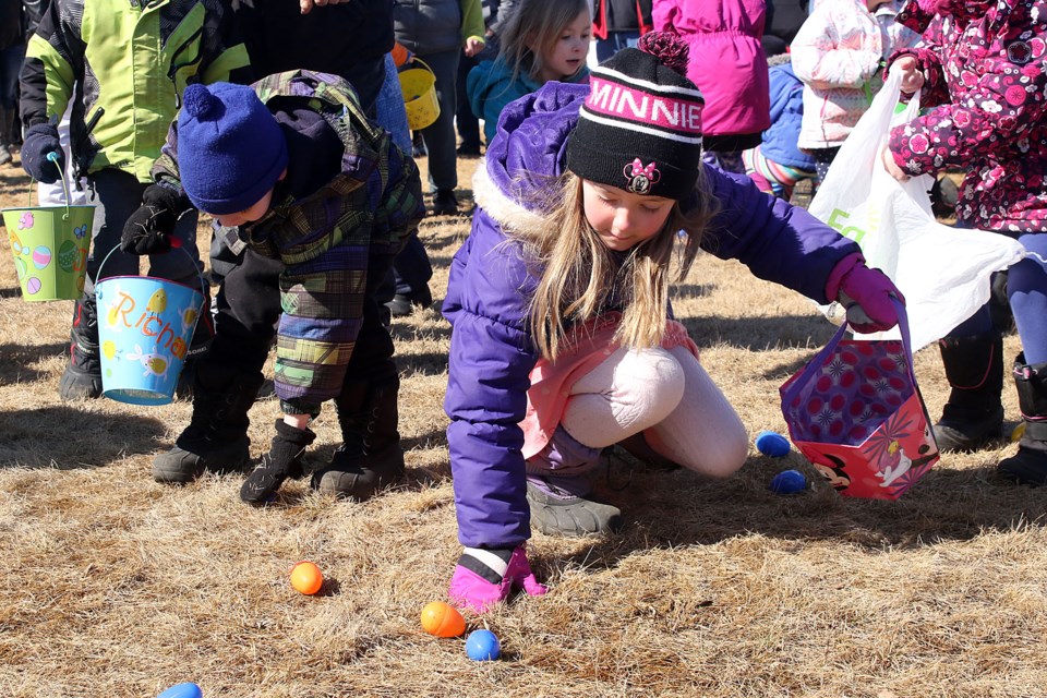 About 1,000 children took part on Friday, March 30, 2018 in the annual East End Easter Egg Hunt, put on by the Hillcity Kinsmen. (Leith Dunick, tbnewswatch.com)