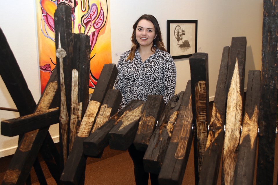 Lakehead's Marielle Orr showcases her sculpture on Friday, March 16, 2018 at the Thunder Bay Art Gallery, part of the Major Studio Exhibition, which is on display until April 15. (Leith Dunick, tbnewswatch.com)