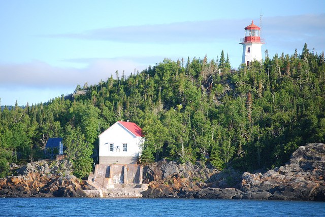 The Trowbridge Island Lighthouse is one of several lighthouses on Lake Superior near Thunder Bay. 