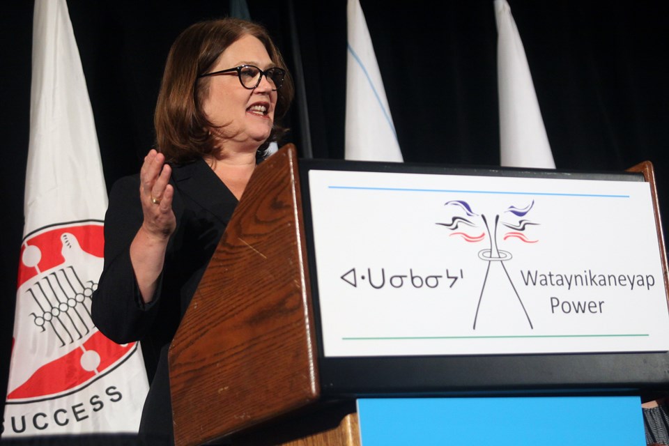 Indigenous Services Minister Jane Philpott speaks at a Thursday, March 22, 2018 news conference in Thunder Bay announcing $1.6 billion in federal funding for Wataynikaneyap Power. (Matt Vis, tbnewswatch.com)