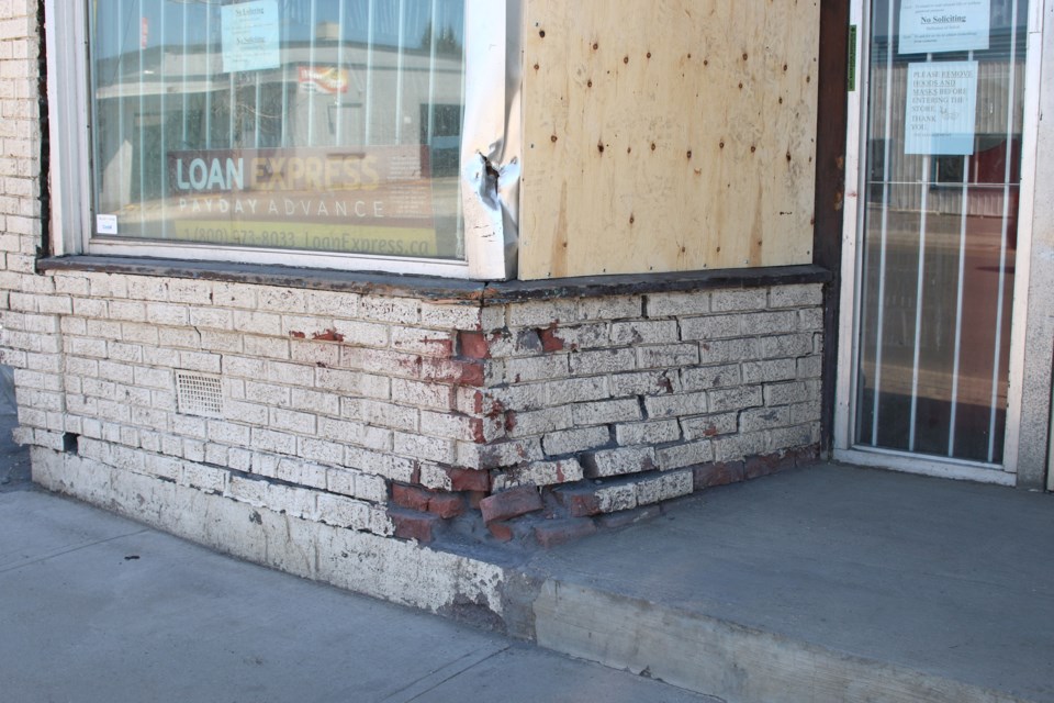 Barb's Laundromat on May Street received extensive damage after a vehicle struck the front of the building Saturday night. 