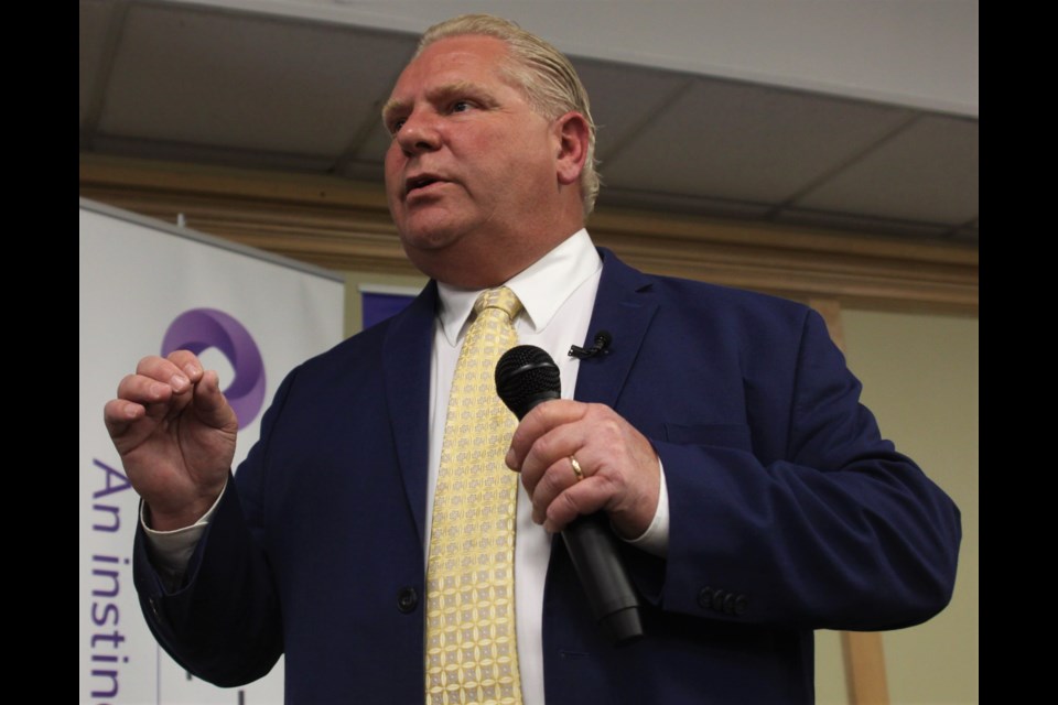 Ontario Progressive Conservative leader Doug Ford addresses the Northwestern Ontario Municipal Association conference in Kenora on Wednesday, May 2, 2018. (Matt Vis, tbnewswatch.com)
