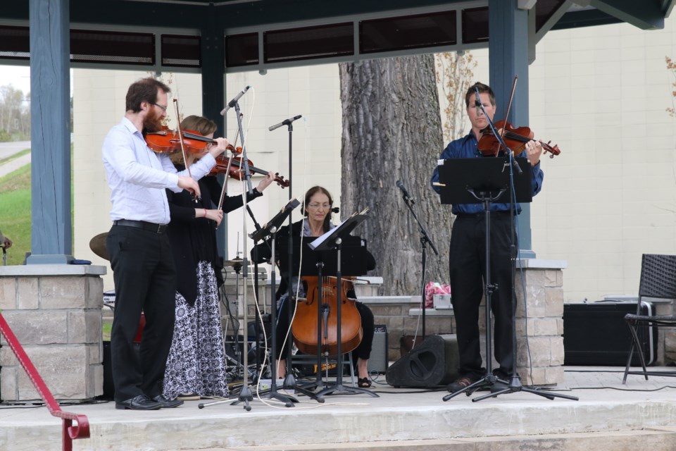 The String Quarter performed at the opening ceremony for the new Waverley Park pavilion. (Michael Charlebois / tbnewswatch)