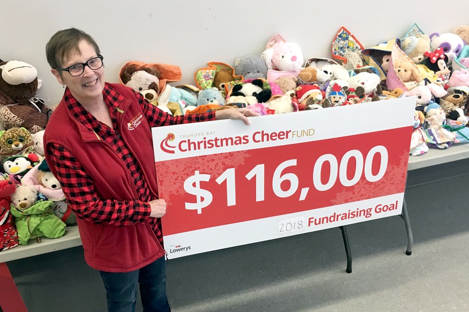 Joleene Kemp, chair of the Thunder Bay Christmas Cheer Fund, on Friday, Nov. 30, 2018 launches this year's campaign goal at the Canadian Lakehead Exhibition. (Leith Dunick, tbnewswatch.com)