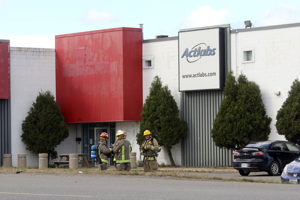 Thunder Bay Fire Rescue respond to a chemical scare at Act Labs on Walsh Street on Wednesday, Sept. 26, 2018. (Leith Dunick, tbnewswatch.com)