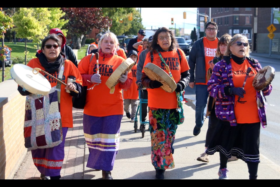 Nearly 200 people participated in the Residential School Awareness Walk as part of Orange Shirt Day on Sunday. (Photos by Doug Diaczuk - Tbnewswatch.com). 