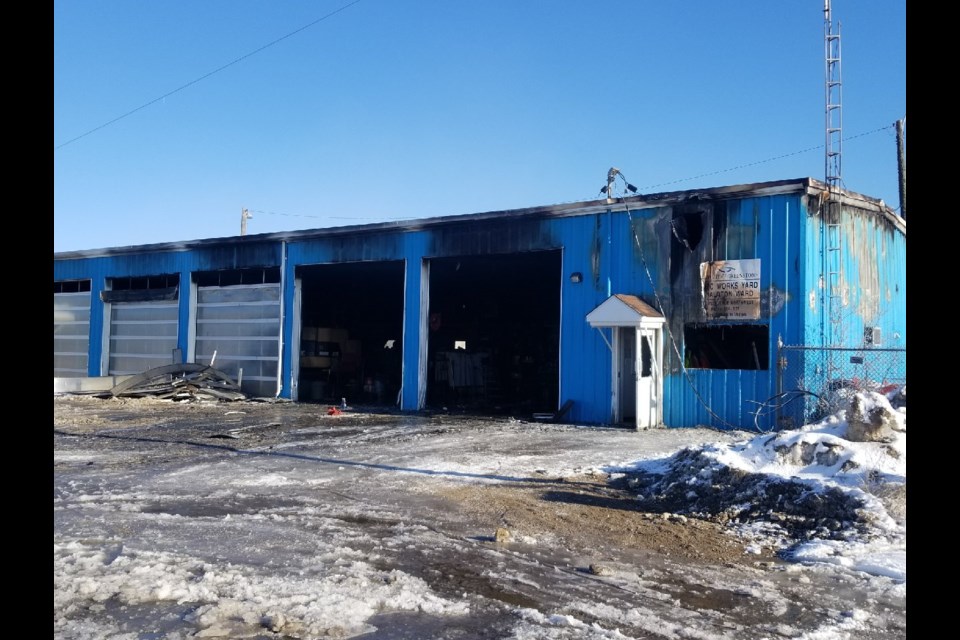 The aftermath of a fire in the public works garage in Geraldton on April 14, 2019 (courtesy Eric Pietsch)