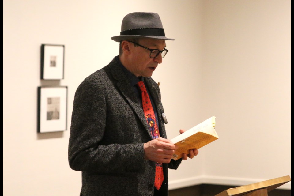 Author Arman Ruffo reads from his book, Norval Morrisseau: Man Changing into Thunderbird, at the Thunder Bay Art Gallery. (Photos by Doug Diaczuk - Tbnewswatch.com). 
