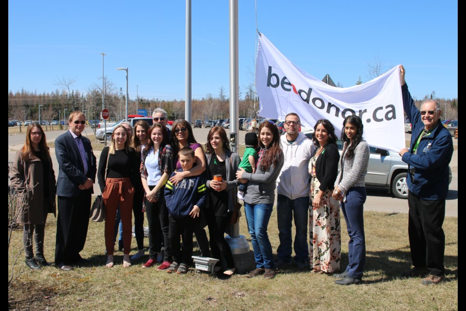 The Thunder Bay Regional Health Sciences Centre raised a flag on Tuesday to promote National Organ and Tissue Donation Awareness Week. (Photo by Doug Diaczuk - Tbnewswatch.com). 