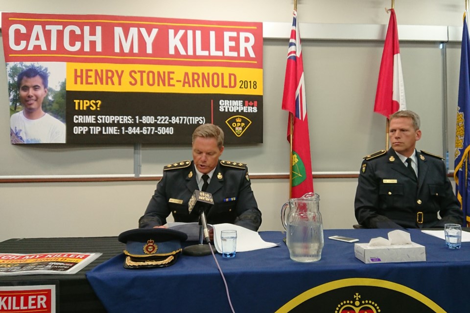Dryden OPP updating the public at a press conference on Thursday. (Adam Riley, TBT News)