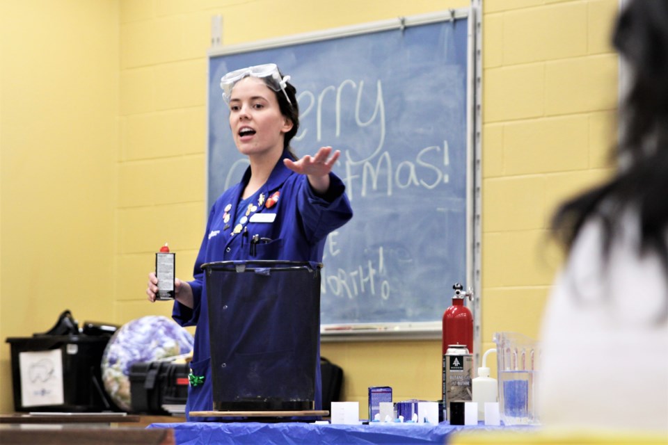 Kaitlin Richard of Science North leads a live science demonstration at Friday's Family Fest. (Photos by Ian Kaufman, Tbnewswatch)