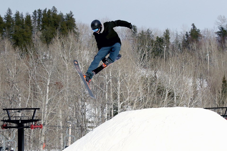 A skier catches air at Loch Lomond Ski Area on Sunday, Dec. 8, 2019. (Leith Dunick, tbnewswatch.com)