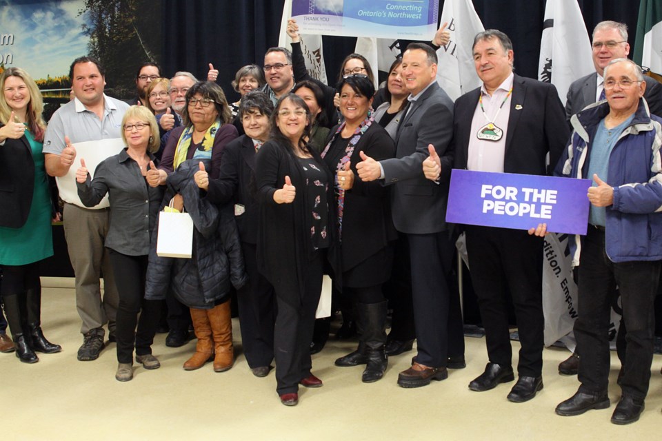 A news conference was held at Fort William First Nation on Wednesday, February 6, 2019, formally announcing NextBridge being designated to construct the East-West Tie transmission line. (Matt Vis, tbnewswatch.com)