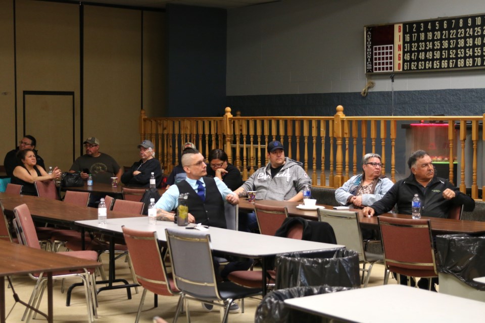Fort William First Nation band members listen to a presentation about cannabis during a public meeting on Monday. (Photo by Doug Diaczuk - Tbnewswatch.com). 