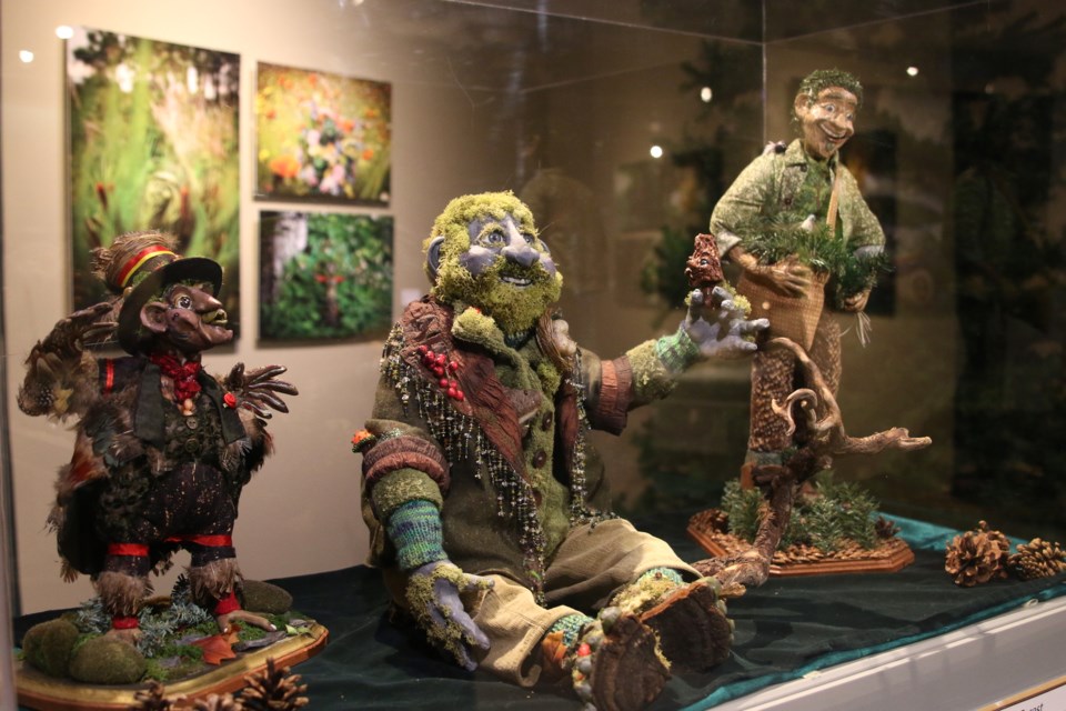 The exhibit at the Thunder Bay Museum by Janet MacDonald-Hannam, Gifts of the North, highlights the region's natural beauty through hand-crafted dolls and figures, including from left to right: Warrior, Boreal, and Forest. (Photos by Doug Diaczuk - Tbnewswatch.com). 