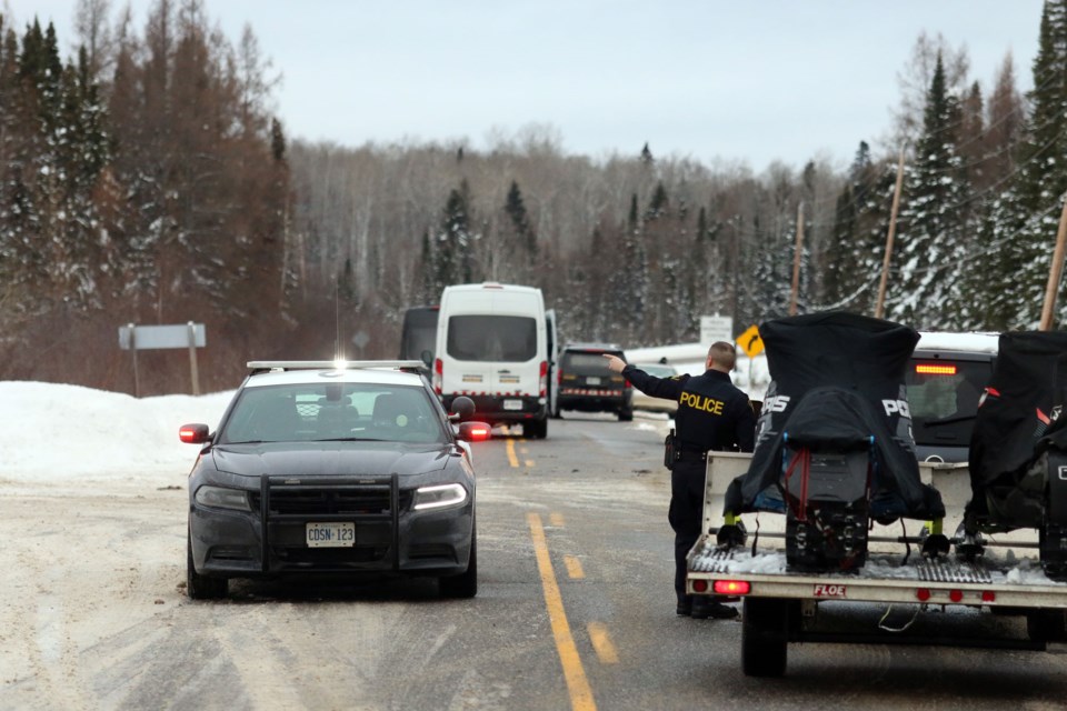 OPP have a section of Highway 527 closed to traffic as an incident is investigated. (Photos by Doug Diaczuk - Tbnewswatch.com). 