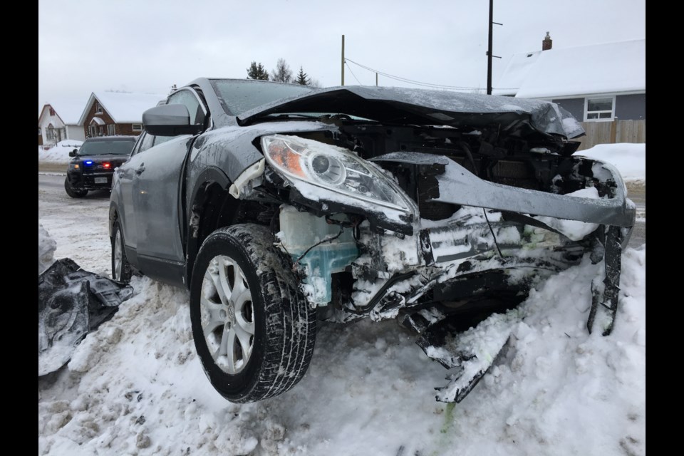 Two vehicles were involved in a crash at the intersection of May and Ogden streets on Friday, January 11, 2019. (Leith Dunick, tbnewswatch.com)